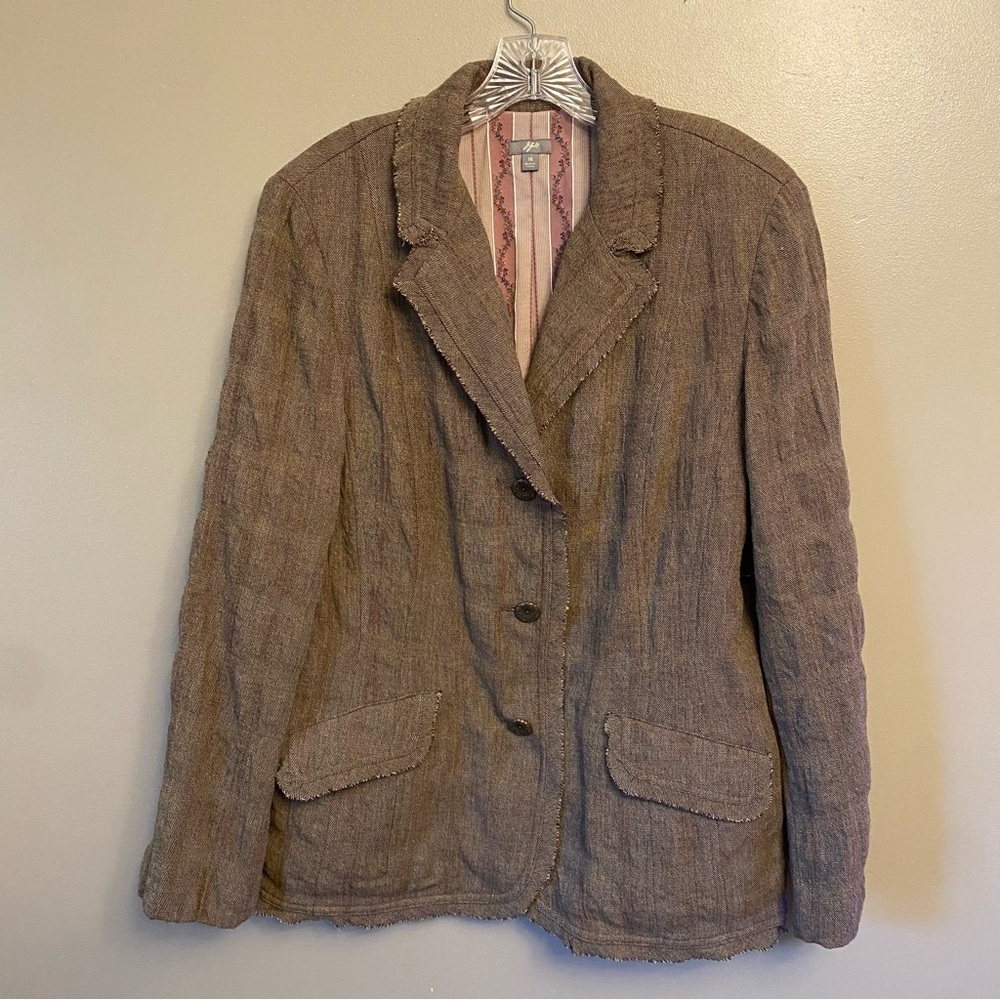 J. Jill Tweed Wool Blend Lined Pocket Blazer Size 16 Classic Neutral Office